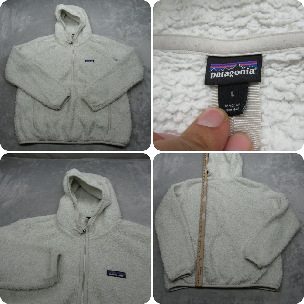 Patagonia Hoodie Womens‎ Large White Fuzzy Fleece Los Gatos Hooded Pullover
